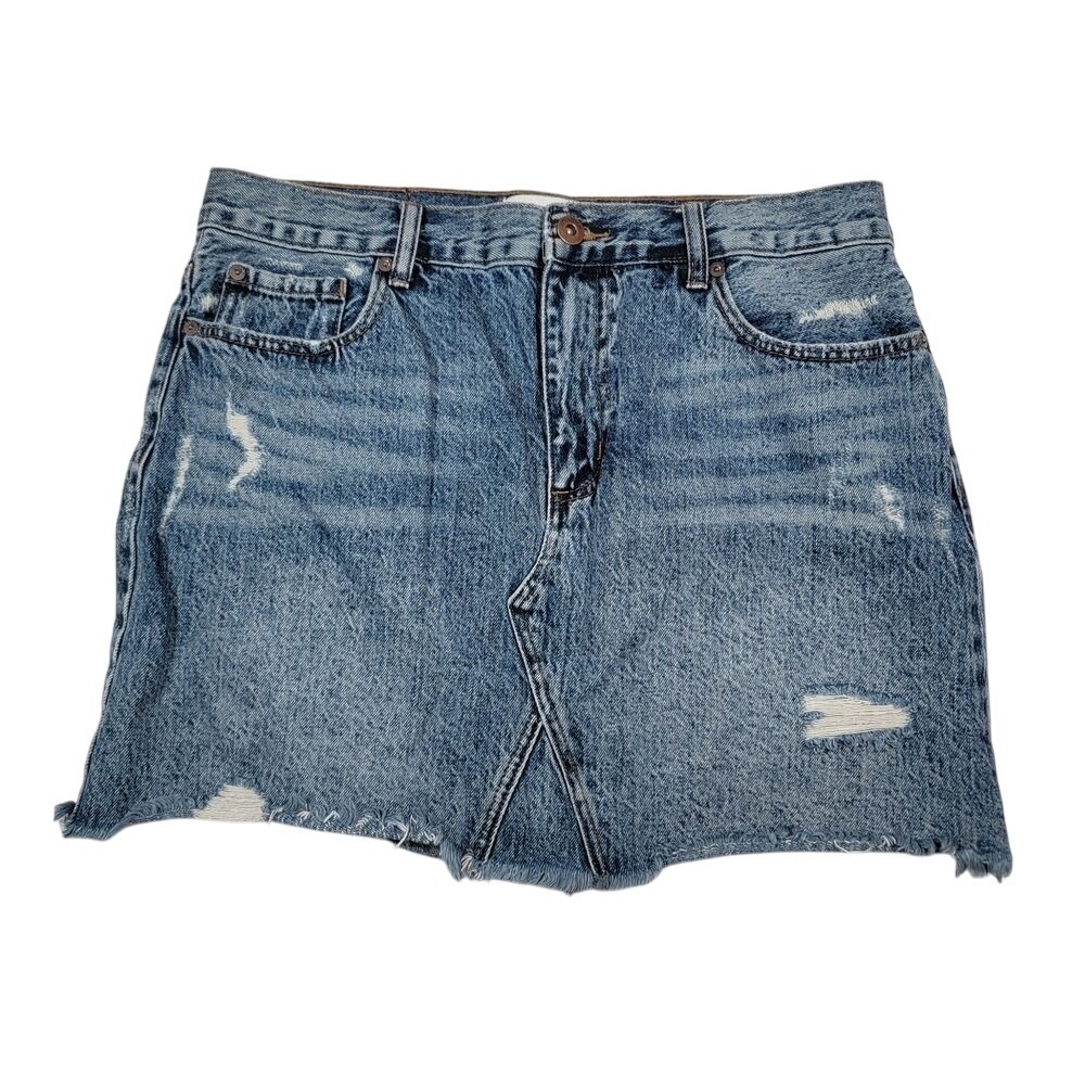 Pistola Women's Denim Mini Skirt Sz 30 Medium‎ Wash Blue Frayed Hem